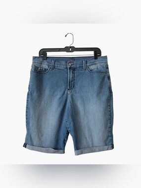NYDJ Blue Jean Shorts Women's Size 12 Lift Tuck Denim Cuffed Bermuda Stretch